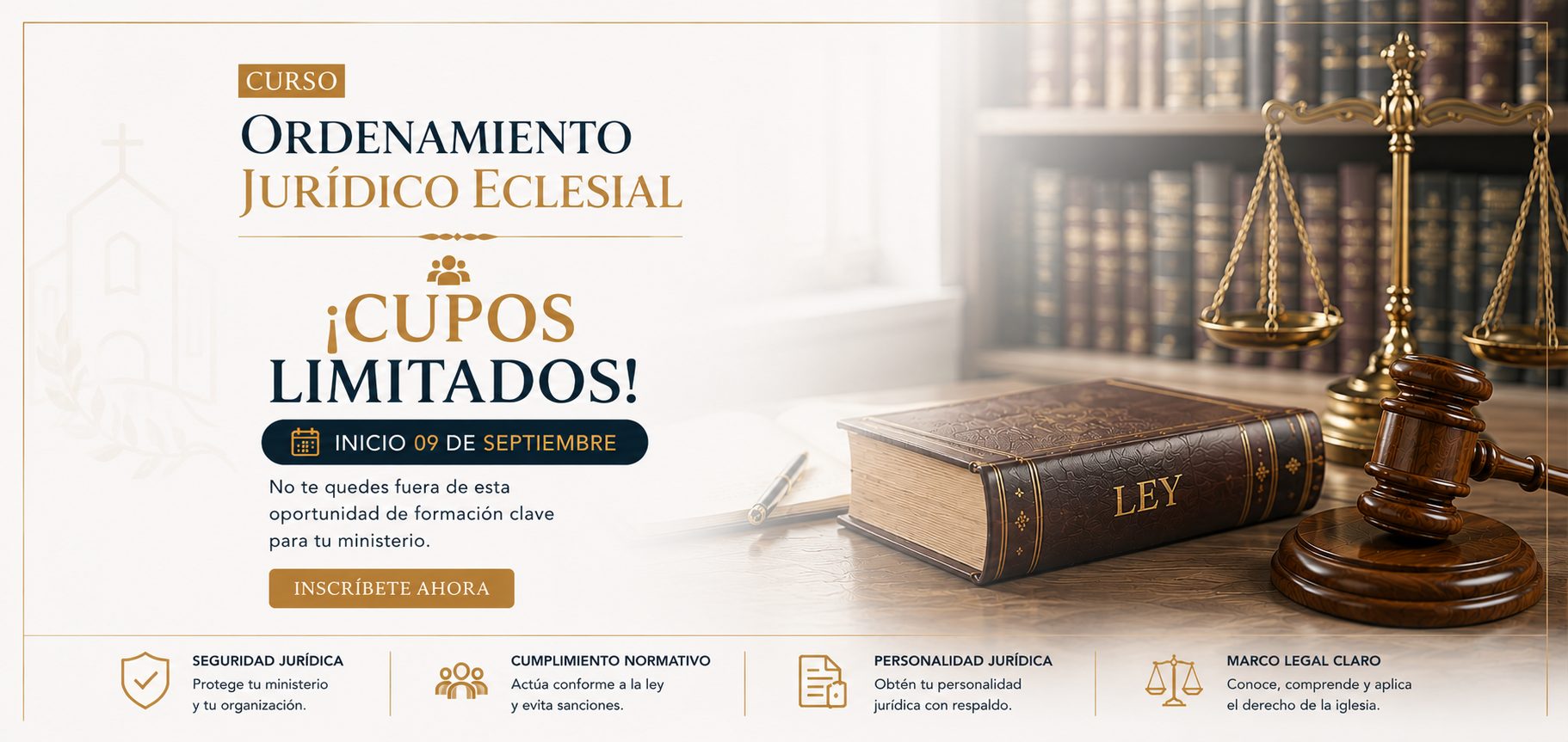 Curso Ordenamiento Jurídico Eclesial — Cupos limitados, inicio 9 de septiembre de 2026